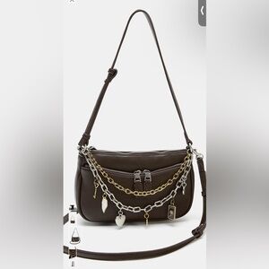 Zara Dark Brown Shoulder Bag with Silver and Gold Chains